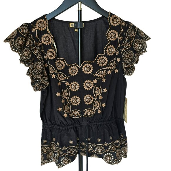 NWT Democracy Womens Black Embroidered Top Size S Nordstrom Certified Authentic - Picture 1 of 5